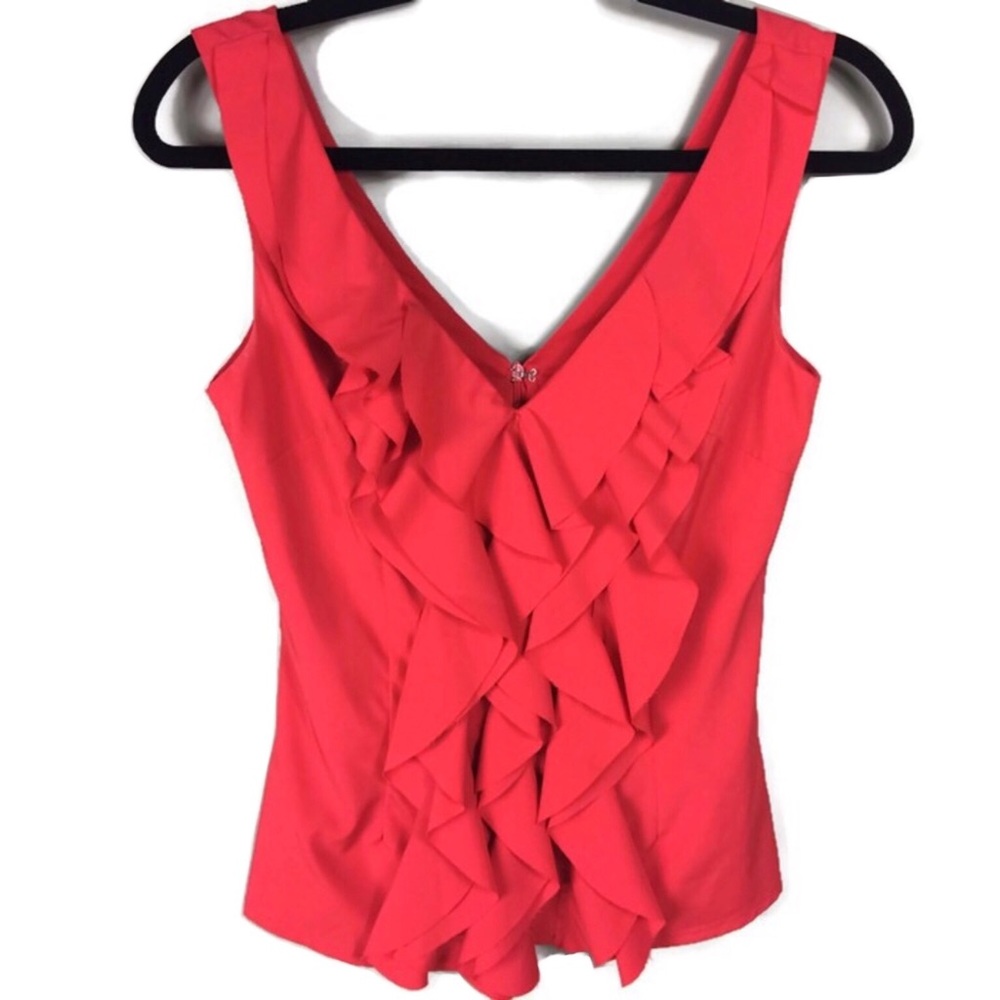Alythea Ruffle Front V Neck Sleeveless Red Blouse Size Small